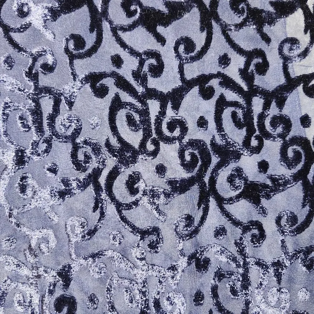 Blue Flocked Pattern Long Scarf • Velvety Texture • EUC